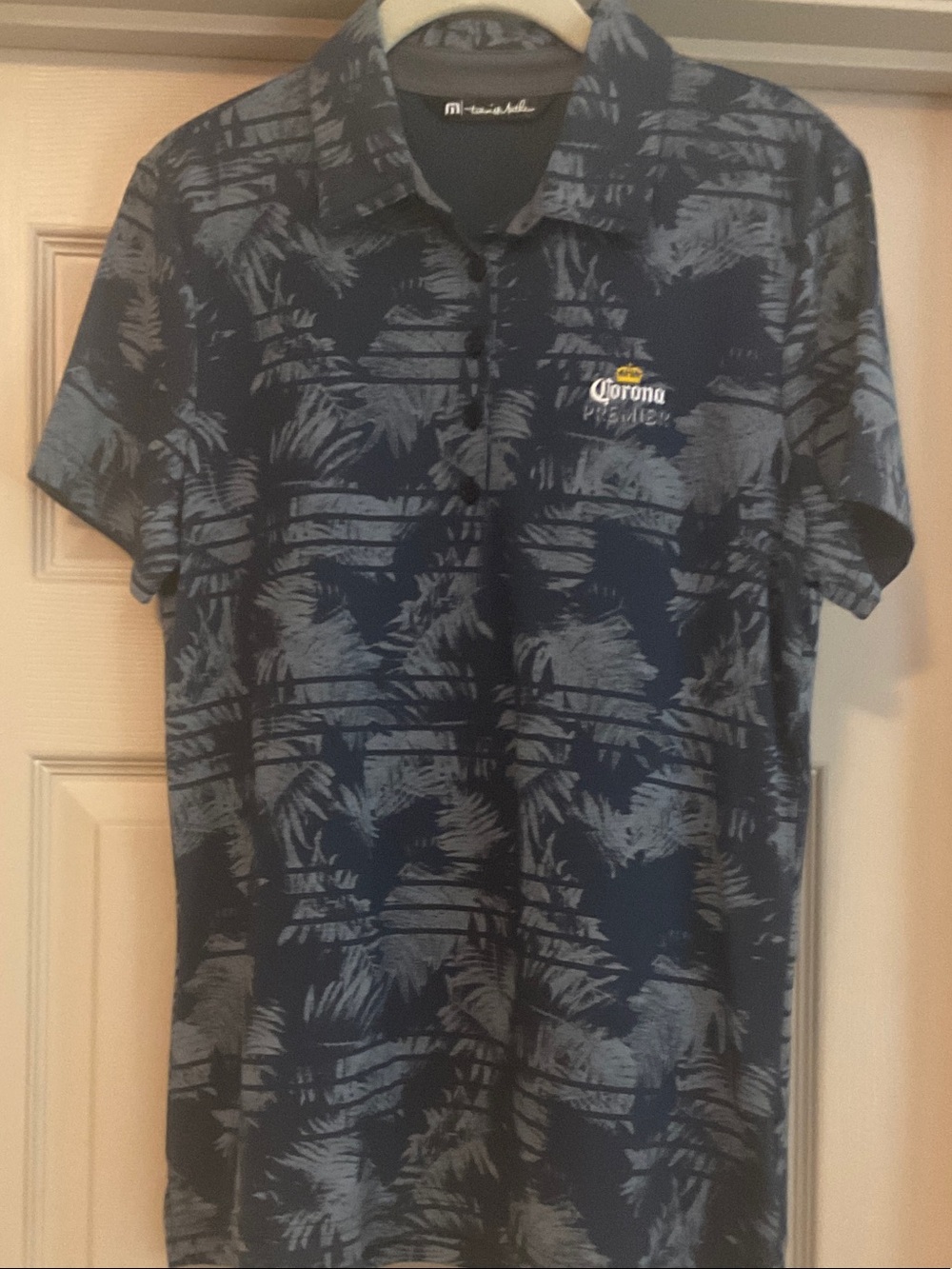 Travis Mathew Ladies Navy & Gray Palm-Print Polo w/ Corona Logo  (Ladies Medium)
